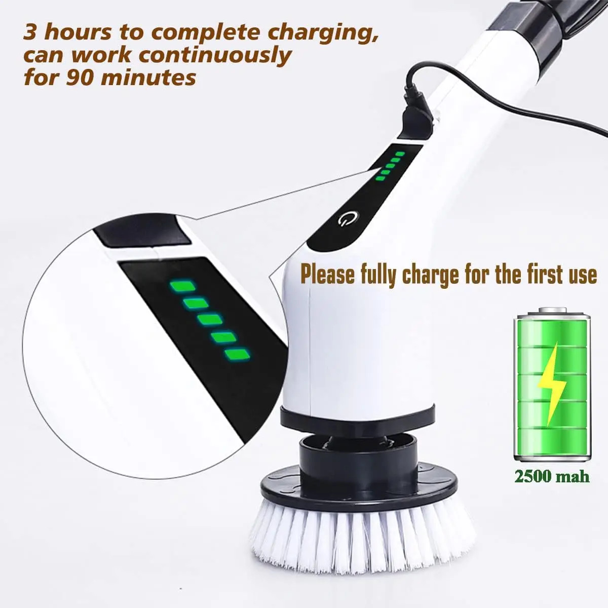 Rechargeable Cordless Spin Scrubber Electric Turbo Scrub Cleaning Brush 9-IN-1